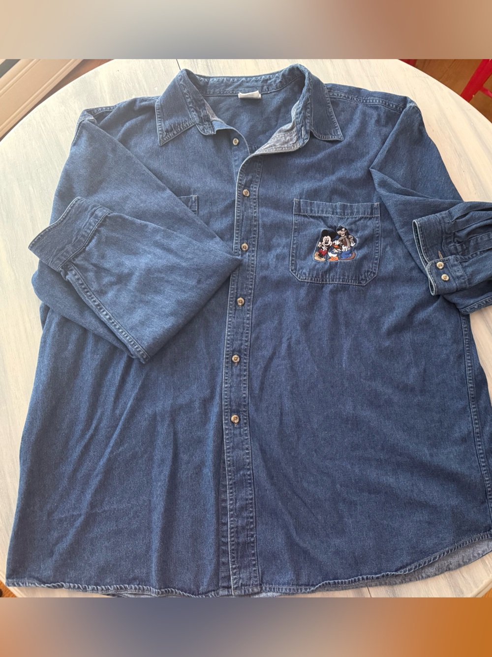 Vintage Disney Store Denim Shirt Mickey Goofy Donald Men’s XXL